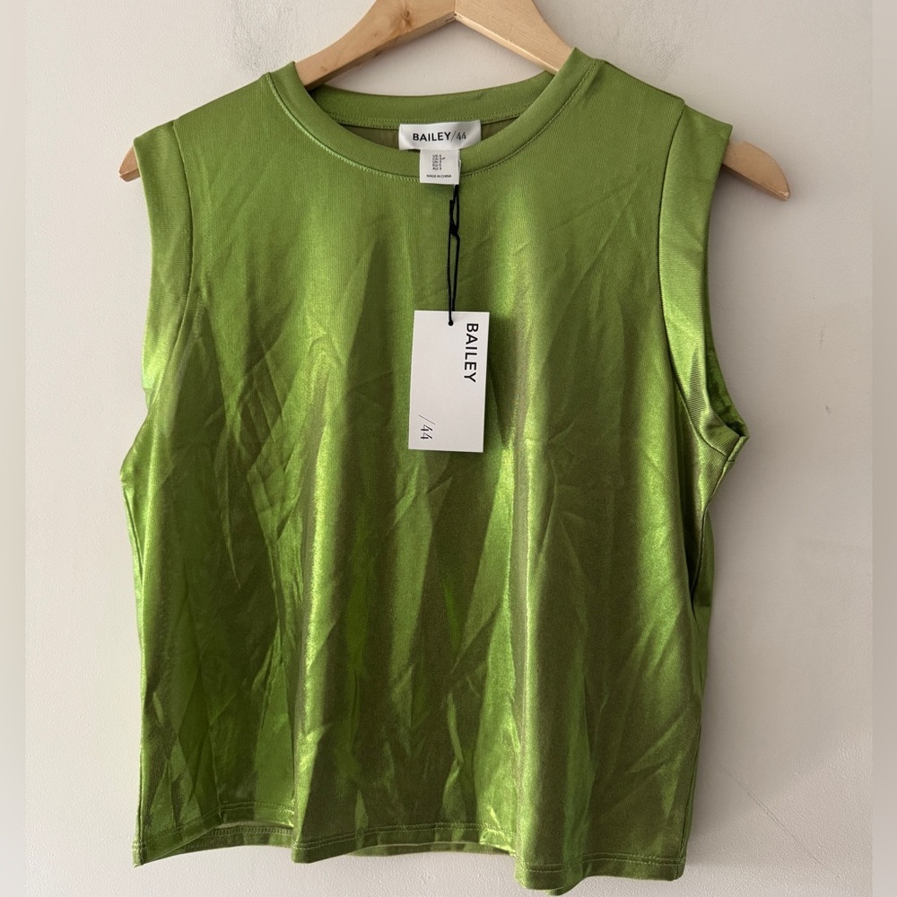 NEW!! Bailey 44 Metallic Shimmery Green Top Slightly Sheer